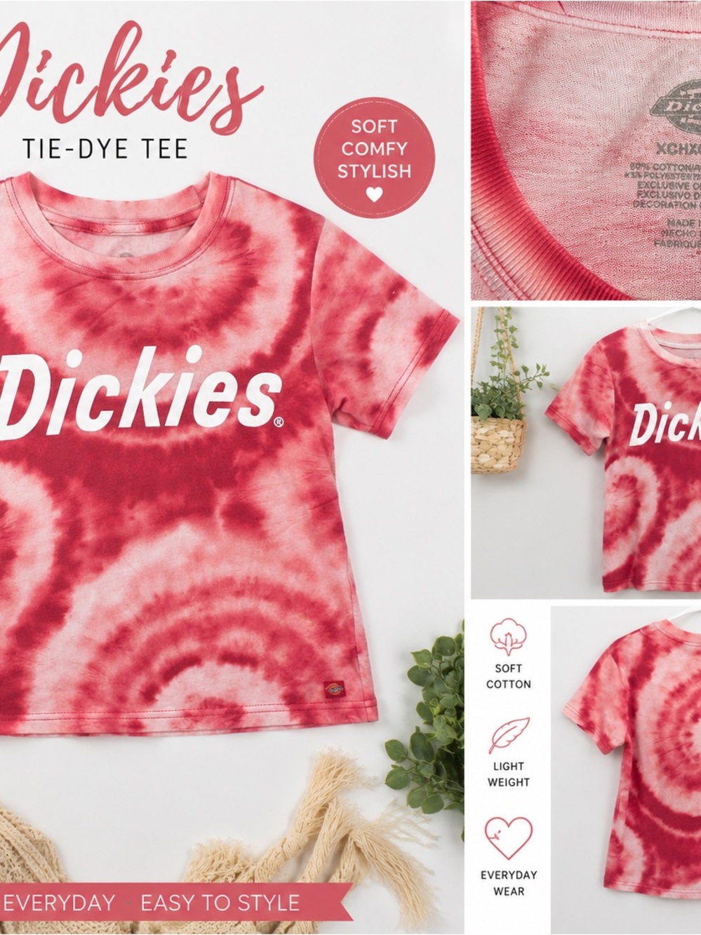 Dickies Kids Red Tie-Dye Crew Neck Tee